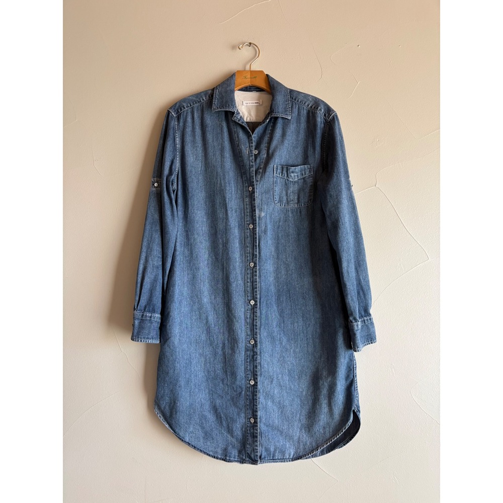 Rag & Bone JEAN Blue Denim Button Down Shirt‎ Dress Medium Wash Cotton Silk SZ M